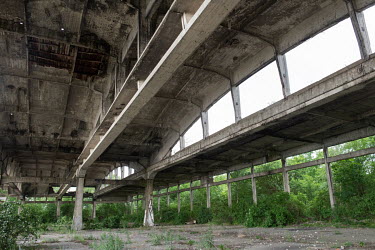Aircraft hangars at the site of the former 'Neutief' German airfield, located on the Frische Nehrung, the Baltic Spit. The airport had two runways, a hydro harbour, three reinforced concrete hangars f...