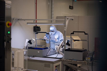 A worker at the Technopolis GS Innovation Cluster, Russia's largest private innovation cluster of the radio-electronic industry. They produce microcircuits, microprocessors for consumer electronics.