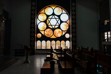 A stained glass window in the synagogue in the centre of Koenigsberg which was destroyed by the Nazis. In Soviet and post-Soviet times, a circus was located in its place. Restoration took place in 201...