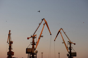 Cranes in the port of Kaliningrad, the only ice-free Russian port on the Baltic.