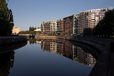 Newly constructed river front buildings.