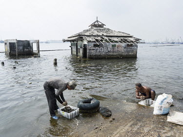 Fishermen are collecting mussels near the abandoned and permanently flooded Waladuna Mosque in Muara Baru, northern Jakarta. The part-submerged mosque has become a symbol of the city's sinking crisis....