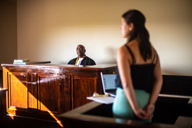 A lecturer plays the magistrate as a forensics student undergoes cross-examination during a mock trial at the Wildlife Forensic Academy.