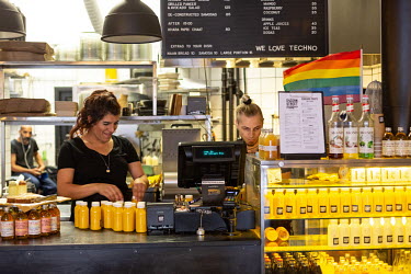 Bella at work in a cafe. Originally from the southern Turkish city of Adana, Bella was a familiar face at the recently-banned Istanbul Pride marches and at demonstrations supporting LGBTQ rights in Is...