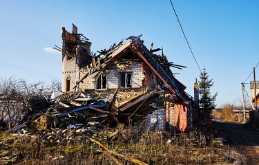 A house destroyed by Russian shelling in Moshchun, a town reduced to rubble by Russian bombs. Before the Russian invasion, the town had 794 inhabitants, 160 houses and 160 villas. Moshchun was liberat...
