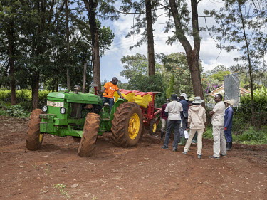 Crew film a farmer using a tractor during the filming of an episode of the TV program Shamba Shape Up, produced by The Mediae Company.Launched in 2012 by The Mediae Company, Shamba Shape Up is current...