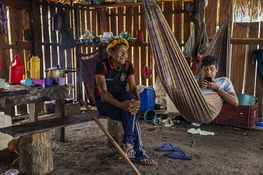 Indigenous man, Mortiri Arara, rests at the house of a relative in Laranjal Village, on the Arara Indigenous Territory. He is one of the few Arara still alive who was already an adult at the time of c...