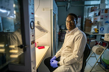Dr. Munyaradzi Musvosvi, TB Research Officer at the South African TB Vaccine Initiative, in his laboratory at the University of Cape Town. Dr Musvosvi leads a team that has identified promising elemen...
