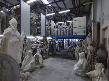 Plaster casts of carvings and statues from Strasbourg Cathedral stored in the reserves of the Fondation de l'Oeuvre Notre-Dame in Meinau.
