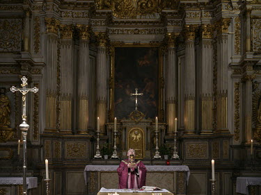 The Archpriest of Strasbourg Cathedral, Father Didier Muntzinger, during a mass in the chapel of Saint-Laurent.