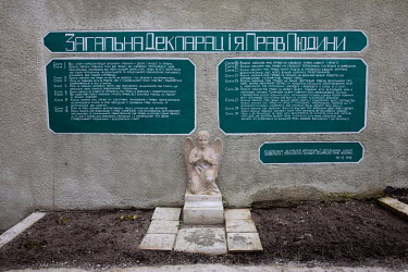 Part of the Universal Declaration of Human Rights on the wall of a prisoner of war camp for captured Russian military. This was in the camp before the war, when ordinary prisoners were held in the col...
