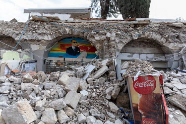 A painted image of Turkey's founding father Mustafa Kemal Ataturk, on the wall of a building destroyed by the double earthquakes that hit the city of Antakya on the 6th of February 2023.