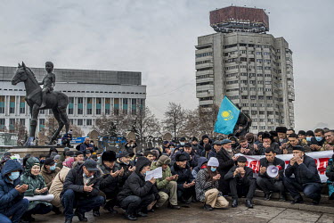 In an unauthorised demonstration in the centre of Almaty, Kazakhstan's largest city, on 13 February 2022, hundreds of people prayed to honour the memory of those killed during January 2022 anti-govern...