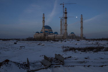 The construction site of the largest mosque in Central Asia, which started in spring 2019. The foundation stone for the mosque was laid by Kazakhstan's first president, Nursultan Nazarbayev, on the ev...