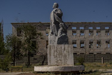 An old statue of Lenin in an abandoned district of the lakeside town of Balkhash.