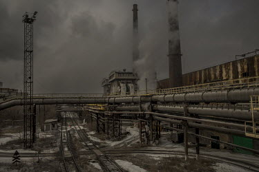 Part of the Arcelor Mittal steel factory in the town of Termitau (Kazakh for 'Iron Mountain') where Nursultan~Nazarbazev, the country's undisputed leader for more than 28 years, was once a steelworker...