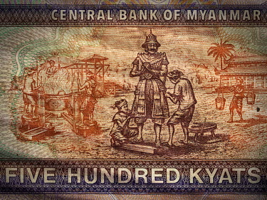 Money, banknotes: Myanmar (Burma), 500 Kyat, issued 1994.