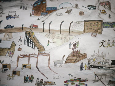 A drawing made by children at the local school depicting how they see their Arctic home. There are only 43 children in Barentsburg and the school has plenty of space and attention for each individual...
