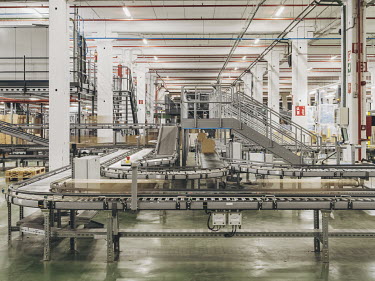 Parcels make their way through a logistics centre at multinational clothing company Inditex
