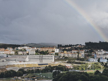 A rainbow over the headquarters of multinational clothing company Inditex.