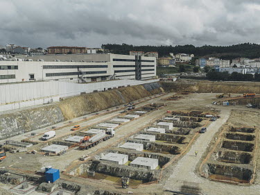 Ongoing construction work for a new building at the headquarters of multinational clothing company Inditex.