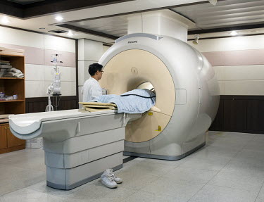 A patient affected by an online gaming addiction has an MRI brain-scan aiming to locate the areas of the brain overstimulated by the use of videogames at Chung Ang University Hospital.