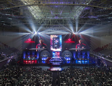 The final competition of the Leagues of Legends national championship held at the Hwajung stadium at the University of Korea.
