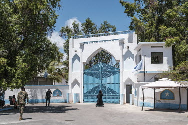 Security guards at the main entrance gate at the presidential compound of Villa Somalia.