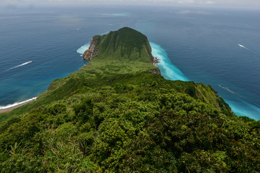 A view to the 'head' of Turtle Island from the volcanic island's highest point.