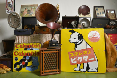 Part of a huge collection of records and associated memorabilia belonging to record collector Dr Hsu Deng-fang, including advertisements for His Master's Voice and Colombia records.