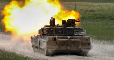 Korean K2 tanks, that have been recently purchased by Poland, firing during a shooting exercise at the military exercise grounds near Orzysz.
