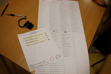 Names on an electoral roll for parliamentary elections held on 15 October 2023, at a polling station in a primary school.