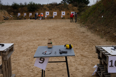 People take part in a shooting competition at a range near the Belarus border.
