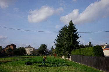 Mieczyslaw Zuraw, who plans to vote for the PiS (Law and Justice) party, working near his home prior to the 15 October 2023 parliamentary elections.